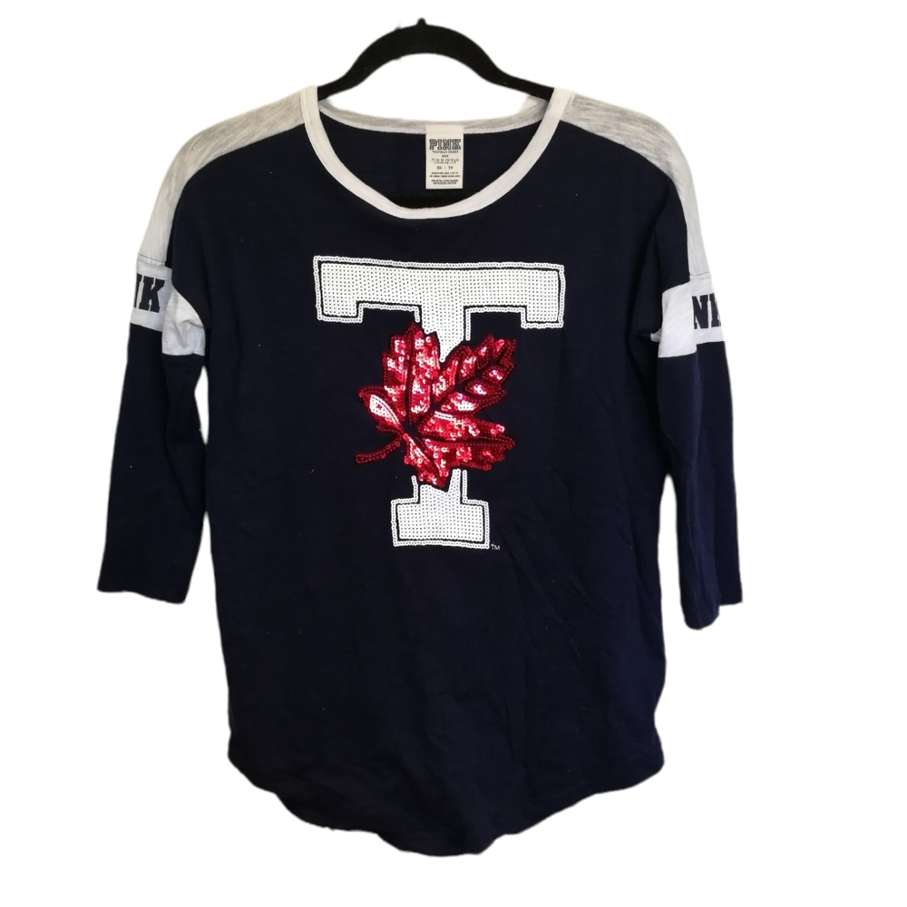 PINK Varsity Collegiate Collection U of T Logo Sequin Baseball Tee XS 5th&Ocean